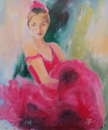 Картина под названием "In a pink dress" - Susana Zarate, Подлинное произведение искусства, Масло