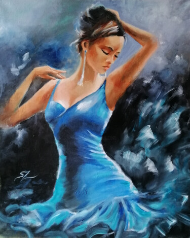 Schilderij getiteld "Flamenco dancer 247" door Susana Zarate, Origineel Kunstwerk, Olie