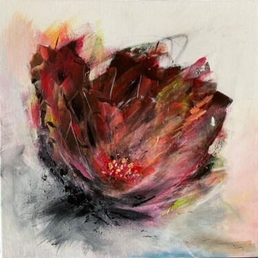 Painting titled "Golden Lotus - semi…" by Susanna Schorr, Original Artwork, Acrylic Mounted on Wood Stretcher frame