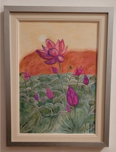 Schilderij getiteld "Fiori di loto" door Susi Pignata, Origineel Kunstwerk, Aquarel