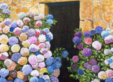 Malerei mit dem Titel "les hortensias" von Suzanne Leseve, Original-Kunstwerk