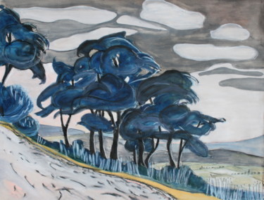 Painting titled "Route de cedres / Z…" by Suzanne Piesk, Original Artwork, Watercolor