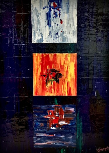 Peinture intitulée "Squares on Blue" par Suzy Martin, Œuvre d'art originale, Acrylique