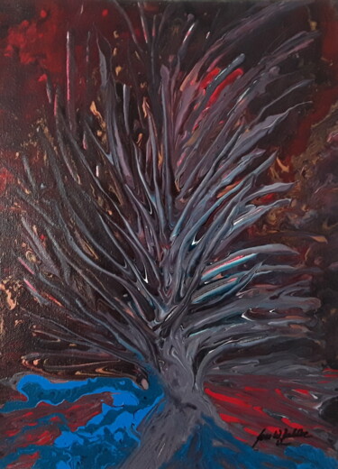 Schilderij getiteld "albero dall' acqua" door Sven W. Dahlke, Origineel Kunstwerk, Acryl