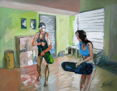 Schilderij getiteld "Before the exercise…" door Svetlin Kolev, Origineel Kunstwerk, Olie