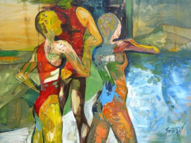 Painting titled "Swimmers" by Svetlin Kolev, Original Artwork, Oil