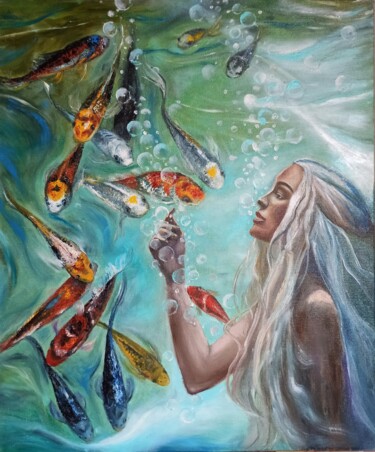 Pintura titulada "Dive stream Painting" por Sveta Makarenko, Obra de arte original, Oleo