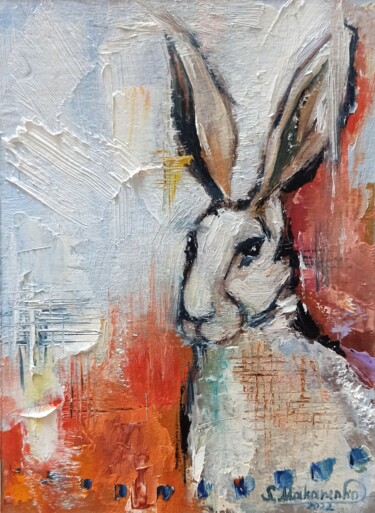 Painting titled "Painting "Hare" 4" by Sveta Makarenko, Original Artwork, Oil