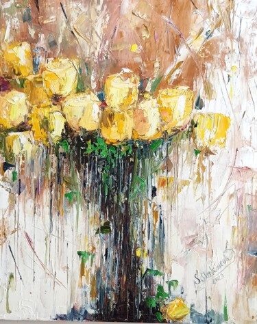 Peinture intitulée "Yellow roses" par Sveta Makarenko, Œuvre d'art originale, Huile