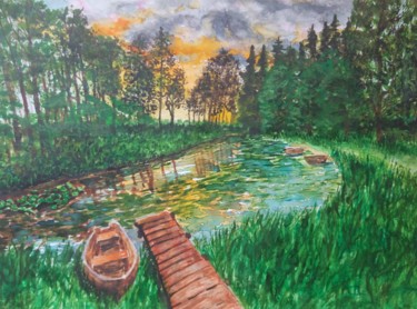 Painting titled "заброшенный пруд" by Svetlana Svetlichnaia, Original Artwork, Watercolor