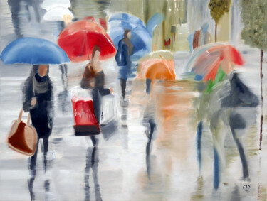 Peinture intitulée "Windy Rainy Day." par Svetlana Bagdasaryan, Œuvre d'art originale, Huile Monté sur Châssis en bois