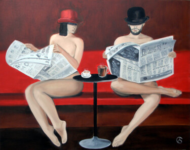 Картина под названием "Morning News." - Svetlana Bagdasaryan, Подлинное произведение искусства, Масло Установлен на Деревянн…