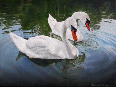 Peinture intitulée "A pair of swans on…" par Svetlana Braznikova, Œuvre d'art originale, Acrylique
