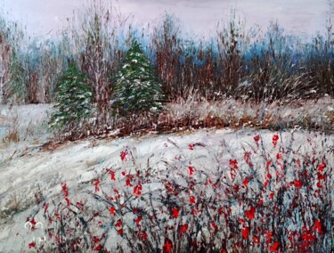 Malerei mit dem Titel "Winter evening in t…" von Svetlana Dushina, Original-Kunstwerk, Öl