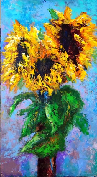 Картина под названием "Sunflowers" - Svetlana Dushina, Подлинное произведение искусства, Масло
