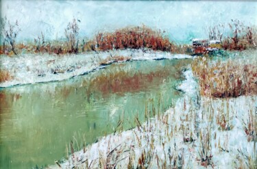 Pintura titulada "winter landscape ri…" por Svetlana Dushina, Obra de arte original, Oleo