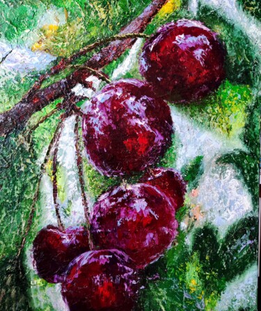 Pittura intitolato "cherry bunches" da Svetlana Dushina, Opera d'arte originale, Olio