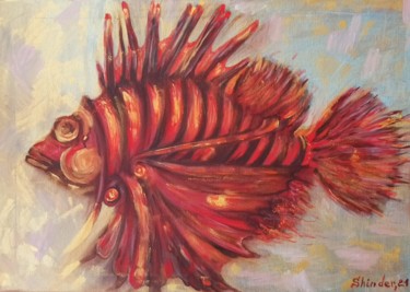 Painting titled "Fish-" by Svetlana Sindere, Original Artwork, Oil Mounted on Wood Stretcher frame