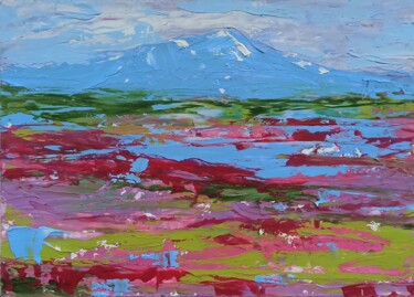 Malerei mit dem Titel "Mount Hood Painting…" von Svetlana Sindere, Original-Kunstwerk, Öl Auf Karton montiert
