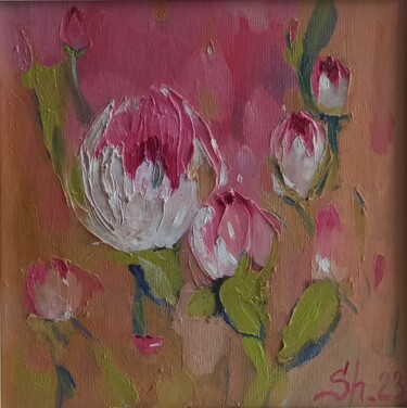Pittura intitolato "Roses Original Impa…" da Svetlana Sindere, Opera d'arte originale, Olio Montato su Cartone