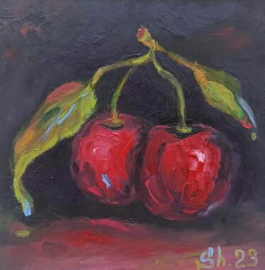 Peinture intitulée "Сherry  Fruits Orig…" par Svetlana Sindere, Œuvre d'art originale, Huile Monté sur Carton