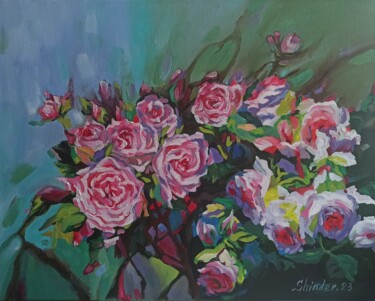 Schilderij getiteld "Roses Painting, Flo…" door Svetlana Sindere, Origineel Kunstwerk, Olie Gemonteerd op Frame voor houten…