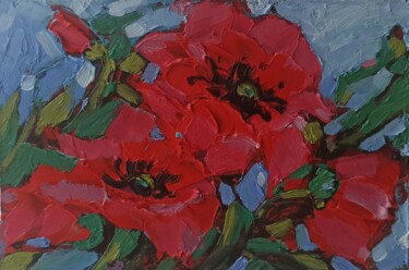 Malerei mit dem Titel "Poppies Painting Fl…" von Svetlana Sindere, Original-Kunstwerk, Öl Auf Karton montiert