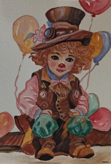 Malarstwo zatytułowany „Clown Painting Orig…” autorstwa Svetlana Sindere, Oryginalna praca, Akwarela