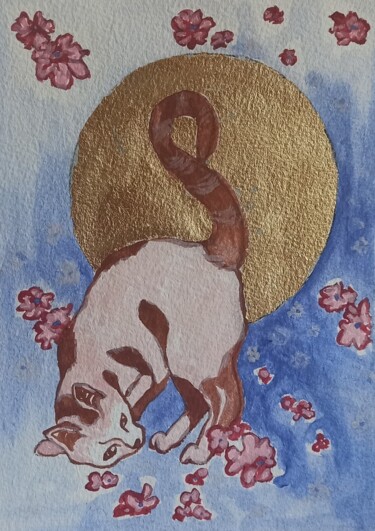 Peinture intitulée "Cat Painting Origin…" par Svetlana Sindere, Œuvre d'art originale, Aquarelle