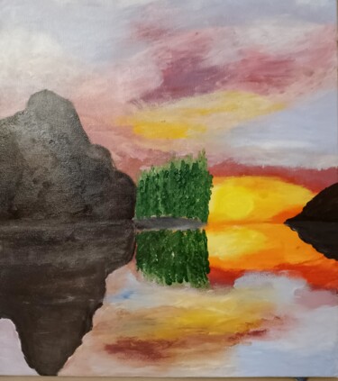 「Закат над морем」というタイトルの絵画 Светлана Ханによって, オリジナルのアートワーク, アクリル ウッドパネルにマウント