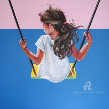 「GIRL ON A SWING at…」というタイトルの絵画 Svetlana Iskoskikhによって, オリジナルのアートワーク, アクリル ウッドストレッチャーフレームにマウント