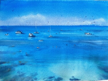 Schilderij getiteld "Yachts, sunny day,…" door Svetlana Kostina, Origineel Kunstwerk, Aquarel