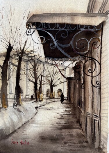 Schilderij getiteld "Street view, old Tu…" door Svetlana Kostina, Origineel Kunstwerk, Aquarel