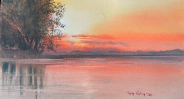 绘画 标题为“Sunset over the lak…” 由Svetlana Kostina, 原创艺术品, 水彩
