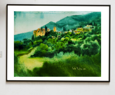 Painting titled "Bellapais Mountain…" by Svetlana Kostina, Original Artwork, Watercolor