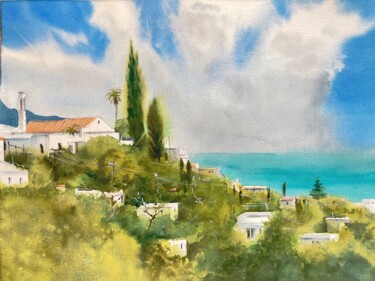 Pittura intitolato "View on Cyprus moun…" da Svetlana Kostina, Opera d'arte originale, Acquarello