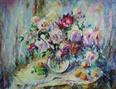 Peinture intitulée "Нежные розы" par Svetlana Kruglov, Œuvre d'art originale