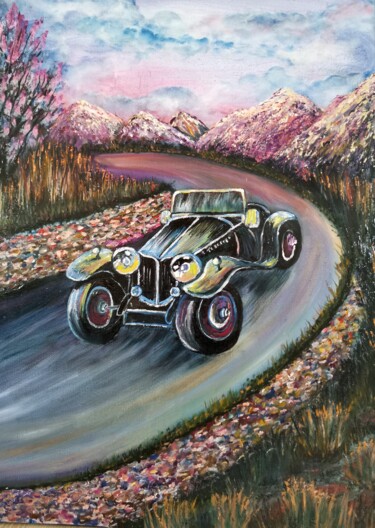 Peinture intitulée "Retro car" par Svetlana Kunegina, Œuvre d'art originale, Huile