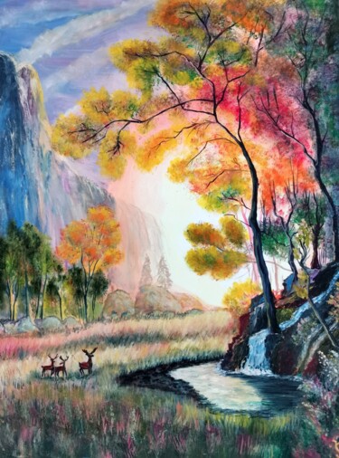 Malerei mit dem Titel "The setting sun" von Svetlana Kunegina, Original-Kunstwerk, Öl