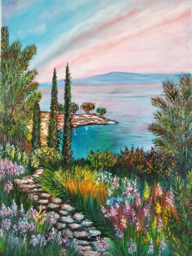 Painting titled "sea shore" by Svetlana Kunegina, Original Artwork, Oil