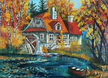 Schilderij getiteld "70x50 autumn landsc…" door Svetlana Kunegina, Origineel Kunstwerk, Olie
