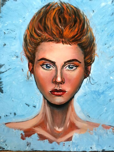 Painting titled "portrait of a girl" by Svetlana Kunegina, Original Artwork, Oil