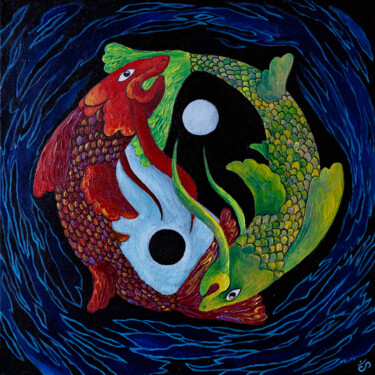 Ζωγραφική με τίτλο "Yin Yang fish" από Svetlana Lebedeva, Αυθεντικά έργα τέχνης, Λάδι