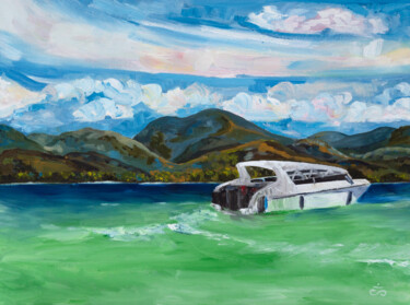 Pittura intitolato "Yacht" da Svetlana Lebedeva, Opera d'arte originale, Olio Montato su Cartone