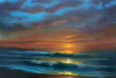 Peinture intitulée "Sea sunset" par Svetlana Lebedeva, Œuvre d'art originale, Huile Monté sur Châssis en bois