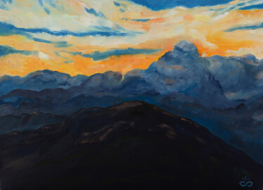 Peinture intitulée "Mountains or clouds" par Svetlana Lebedeva, Œuvre d'art originale, Huile Monté sur Carton