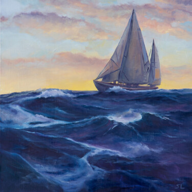 Painting titled "On the waves" by Svetlana Lebedeva, Original Artwork, Oil Mounted on Wood Stretcher frame