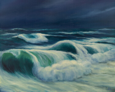 Painting titled "Waves" by Svetlana Lebedeva, Original Artwork, Oil Mounted on Wood Stretcher frame