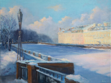 Malarstwo zatytułowany „On the embankment o…” autorstwa Svetlana Lebedeva, Oryginalna praca, Olej Zamontowany na Drewniana r…