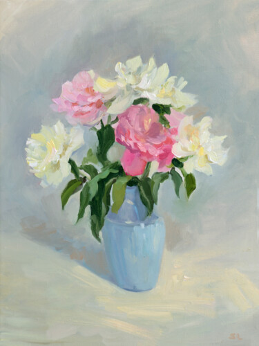 Malarstwo zatytułowany „Bouquet of peonies” autorstwa Svetlana Lebedeva, Oryginalna praca, Olej
